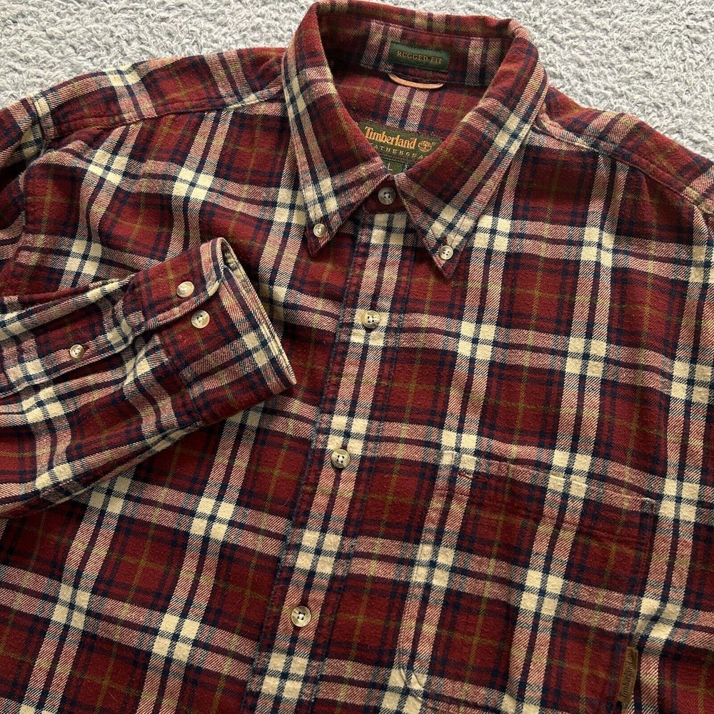 Timberland Shirt Mens Large Red Plaid Button Down Outdoor Long Sleeve Rugged Fit
